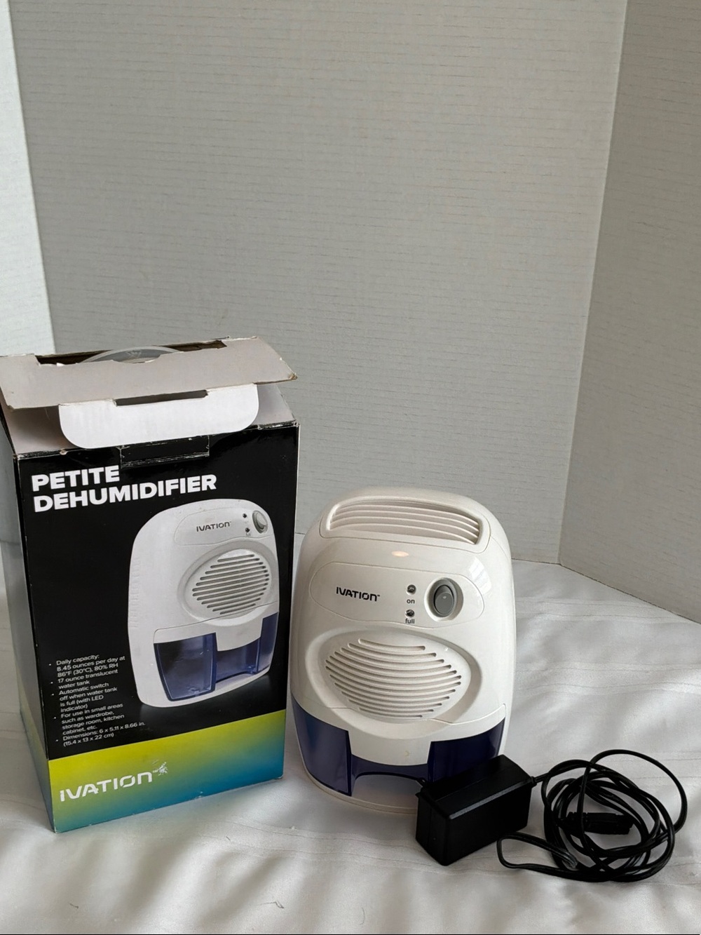 Ivation White & Blue Petite Dehumidifier - Compact Portable Moisture Control